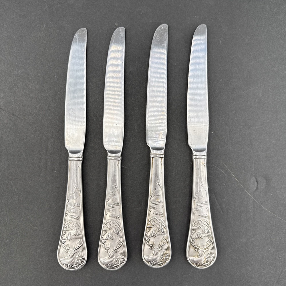 Lot Of 4 Cambridge Cabela's "Deer" Hollow Butter Knives Stainless Steel